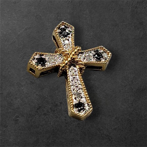 JC Sterling Silver Sapphire Diamond Cross Pendant 18kgp Gold Plated 925 Gemstone - Picture 1 of 16
